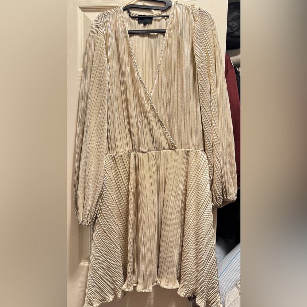 Bardot Metallic Gold Belted Long Sleeve Dress